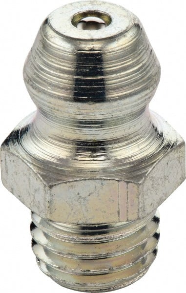 Umeta - Straight Head Angle, M8x1.25 Metric Stainless Steel Standard Grease Fitting - 9mm Hex, 15mm Overall Height, 5.5mm Shank Length - Exact Tooling