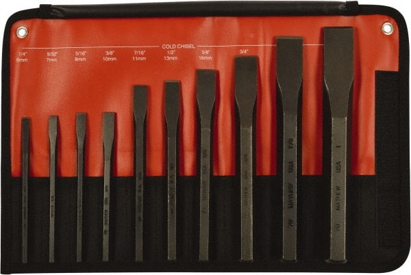 Mayhew - 10 Piece Cold Chisel Set - Hot Forged Carbon Steel, Sizes Included 1/4 to 1" - Exact Tooling