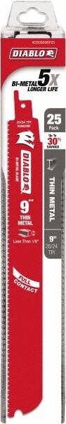Freud - 9" Long x 1" Thick, Bi-Metal Reciprocating Saw Blade - Straight Profile, 20 to 24 TPI, Toothed Edge, Tang Shank - Exact Tooling