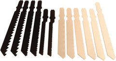 Disston - 12 Piece, 2-3/4" to 3-1/2" Long, 6 to 24 Teeth per Inch, Carbon and Bi-Metal Jig Saw Blade Set - Toothed Edge, U-Shank - Exact Tooling