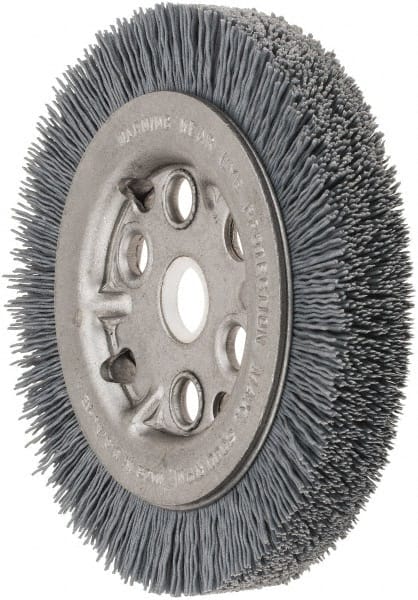 Weiler - 4-1/4" OD, 5/8" Arbor Hole, Crimped Nylon Wheel Brush - 3/4" Face Width, 5/8" Trim Length, 0.022" Filament Diam, 6,000 RPM - Exact Tooling