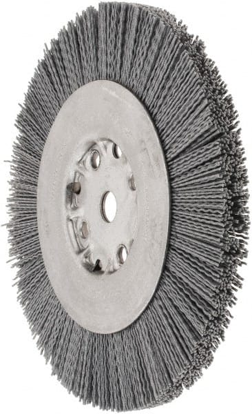 Weiler - 8" OD, 5/8" Arbor Hole, Crimped Nylon Wheel Brush - 7/8" Face Width, 1-1/2" Trim Length, 0.04" Filament Diam, 4,500 RPM - Exact Tooling