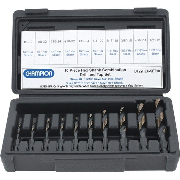 Value Collection - #6-32 to 1/2-13 UNC, High Speed Steel Combination Drill and Tap Set - 10 Piece Set - Exact Tooling