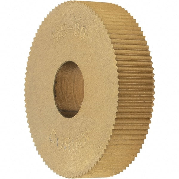 Dorian Tool - 1" Diam, 90° Tooth Angle, 30 TPI, Standard (Shape), Cut Type High Speed Steel Straight Knurl Wheel - 5.99mm Face Width, 5/16" Hole, Circular Pitch, TiN Finish, Series M - Exact Tooling