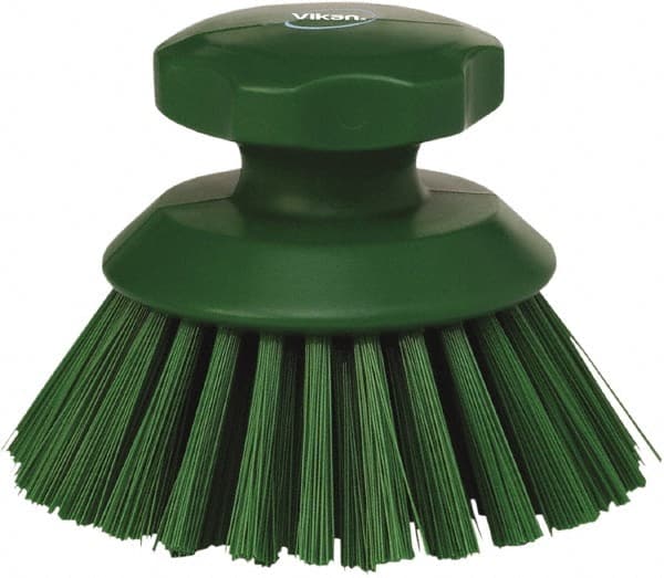 Vikan - 1-1/2" Bristle Length, Polyester Food Service Brush - 3-3/4" Long x 5" Wide Head, 5" OAL, Green, Polypropylene Block - Exact Tooling