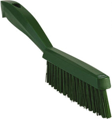 Vikan - 1.3" Bristle Length, Polyester Scrub Brush - 5-7/8" Long x 0.8" Wide Head, 11.2" OAL, Green, Polypropylene Block - Exact Tooling