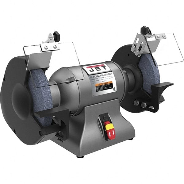 Jet - 10" Wheel Diam x 1" Wheel Width, 1-1/2 hp Grinder - 1" Arbor Hole Diam, 1 Phase, 1,720 Max RPM, 115 Volts - Exact Tooling