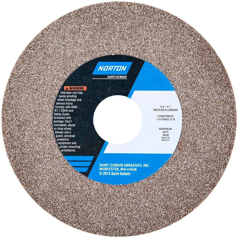 Norton - Bench & Pedestal Grinding Wheels Wheel Diameter (Inch): 5 Hole Size (Inch): 1 - Exact Tooling