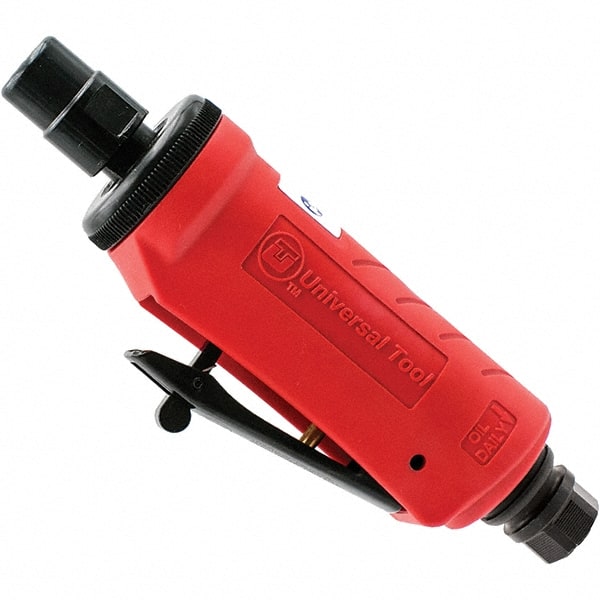 Universal Tool - 1/4" Collet, Straight Handle, Air Straight Die Grinder - Rear Exhaust, 4 CFM, 0.5 hp, 90 psi, 1/4" Inlet - Exact Tooling