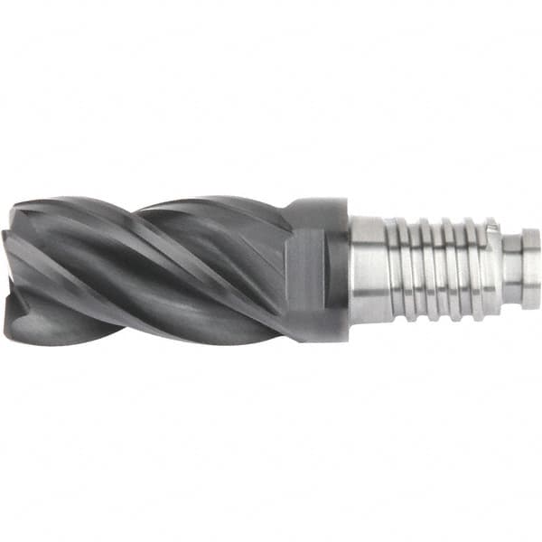 Kennametal - 25" Diam, 37.5mm LOC, 4 Flute 1mm Corner Radius End Mill Head - Solid Carbide, AlTiN Finish, Duo-Lock 25 Connection, Spiral Flute, 39° Helix, Centercutting - Exact Tooling