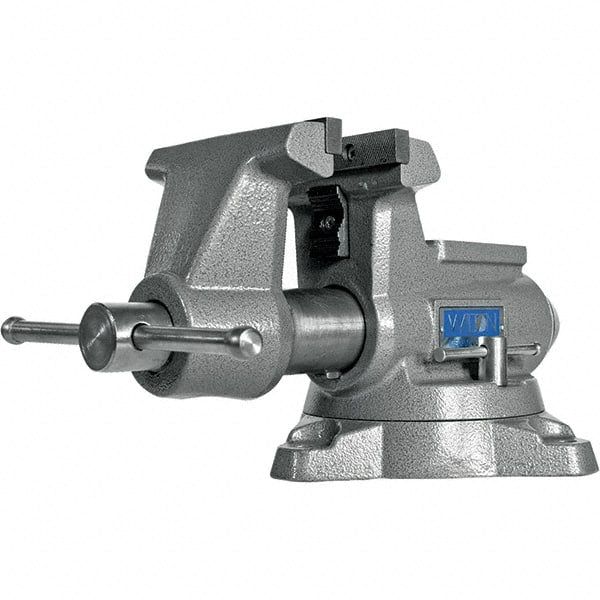Wilton - 5-1/2" Jaw Width, 5" Opening Capacity, 3-5/8" Throat Depth, Iron Swivel Bench Vise - Double Lockdown Base Attachment, Anvil, 17-45/64" Long x 10-39/64" Wide x 8-13/32" High - Exact Tooling