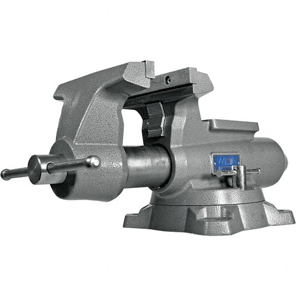 Wilton - 8-1/2" Jaw Width, 8-1/2" Opening Capacity, 4-1/2" Throat Depth, Iron Swivel Bench Vise - Double Lockdown Base Attachment, Anvil, 23-39/64" Long x 12-39/64" Wide x 10-19/64" High - Exact Tooling