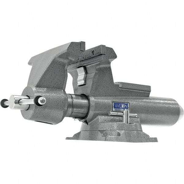 Wilton - 10" Jaw Width, 12" Opening Capacity, 5-1/4" Throat Depth, Iron Swivel Bench Vise - Double Lockdown Base Attachment, Anvil, 28-45/64" Long x 12-39/64" Wide x 11-51/64" High - Exact Tooling