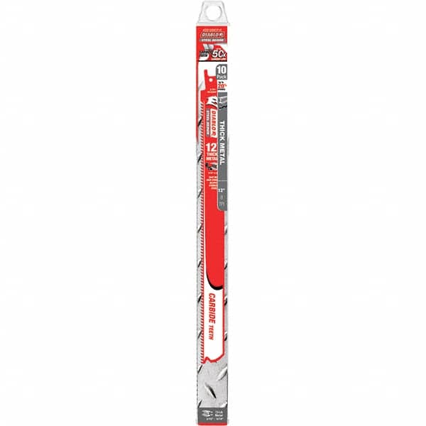 Freud - 12" Long x 1" Thick, Carbide Reciprocating Saw Blade - Straight Profile, 8 TPI, Toothed Edge, Tang Shank - Exact Tooling