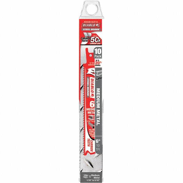 Freud - 6" Long x 1" Thick, Carbide Reciprocating Saw Blade - Straight Profile, 10 TPI, Toothed Edge, Tang Shank - Exact Tooling