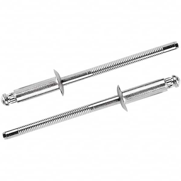 STANLEY Engineered Fastening - Size 6 Dome Head Steel Structural with Locking Stem Blind Rivet - Steel Mandrel, 0.062" to 1/8" Grip, 3/16" Head Diam, 0.192" to 0.196" Hole Diam, 0.114" Body Diam - Exact Tooling