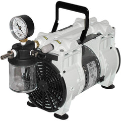 Welch - Piston-Type Vacuum Pumps; Horsepower: 0.125 ; Cubic Feet per Minute: 0.80 ; Vacuum Pressure (In/Hg): 60.00 ; Voltage: 115V ; Height (Inch): 10 ; Length (Inch): 8.1 - Exact Tooling