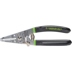 Greenlee - Wire & Cable Strippers; Type: Manual Fixed Hole Stripper/Cutter/Crimper w/ Spring and Lock ; Maximum Capacity: 18 AWG Solid, 20 AWG Stranded ; Minimum Wire Gage: 10 AWG ; Overall Length (Inch): 7-1/2 ; Wire Type: Solid & Stranded ; Handle Mate - Exact Tooling