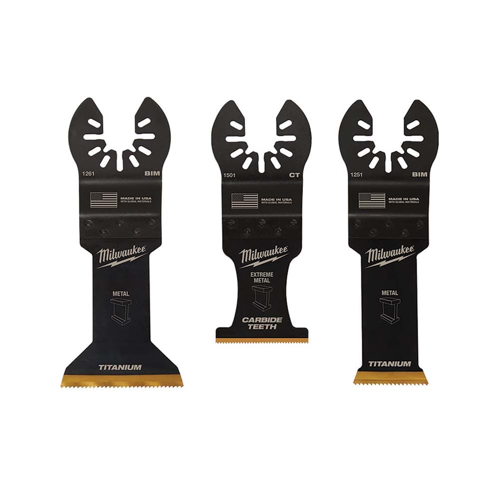Milwaukee Tool - Rotary & Multi-Tool Accessories; Accessory Type: Multi-Material Blade ; For Use With: Multi-Tools ; Includes: 1-3/8" TITANIUM CARBIDE TEETH METAL BLADE, 1-3/4" TITANIUM BI-METAL METAL BLADE, 1-1/8" TITANIUM BI-METAL METAL BLADE ; Maximum - Exact Tooling