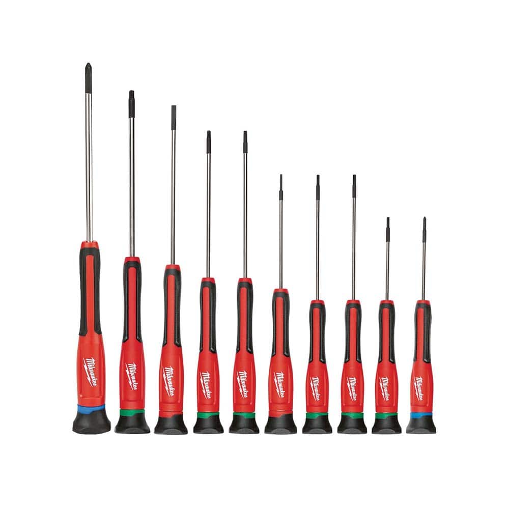 Milwaukee Tool - Screwdriver Sets; Screwdriver Types Included: Philips, Slotted, Torx ; Number of Pieces: 10.000 ; Phillips Size Range: #00, #0 ; Width Range: Less than 12" ; Slotted: Yes ; Phillips: Yes - Exact Tooling