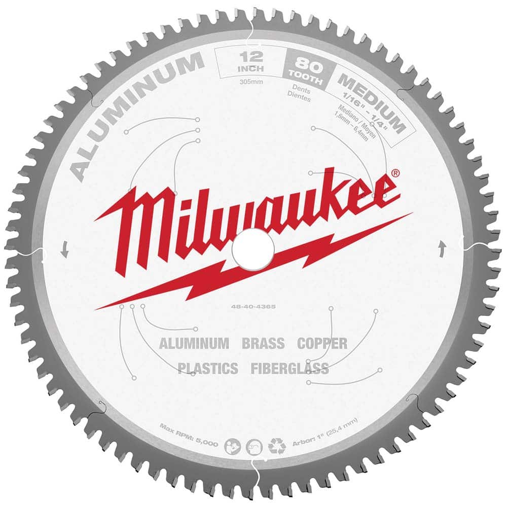 Milwaukee Tool - Wet & Dry-Cut Saw Blades; Blade Diameter (Inch): 12 ; Blade Material: Carbide-Tipped ; Arbor Style: Standard Round ; Arbor Hole Diameter (Inch): 1 ; Arbor Hole Diameter (Decimal Inch): 1 ; Application: Non-Ferrous Metal Cutting - Exact Tooling