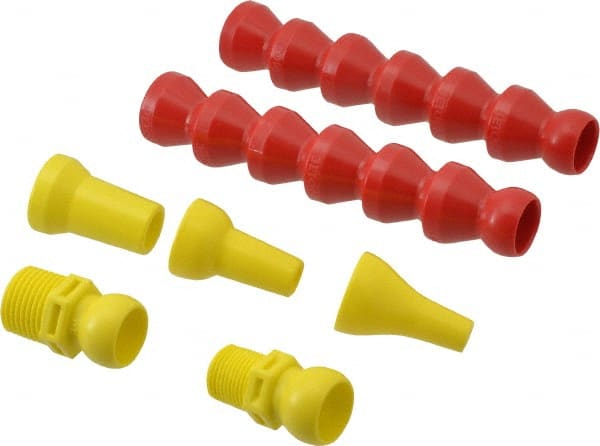 Value Collection - 7 Piece, 13" Hose Length, 1/2, 1/4 & 3/8" Nozzle Diam, 1/2" Hose ID, Coolant Hose Kit - 3/8 & 1/2" BSPT For Snap Flow Modular Hose Systems - Exact Tooling