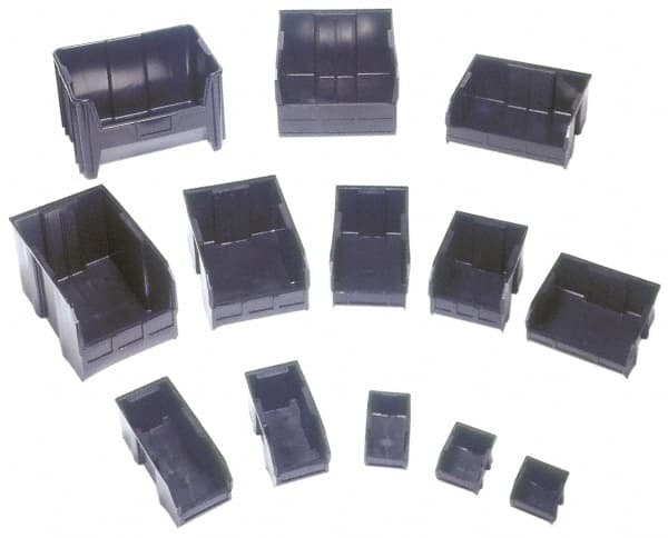 Quantum Storage - 50 Lb. Load Capacity, 10-3/4" Deep, Black Polypropylene Hopper Stacking Bin - 7" High x 8-1/4" Wide x 10-3/4" Long - Exact Tooling