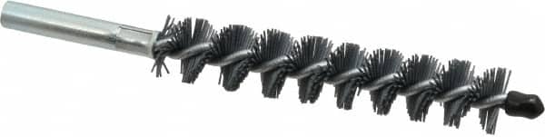 Schaefer Brush - 4" Brush Length, 3/4" Diam, Single Stem, Single Spiral Tube Brush - 6-1/4" Long, Silicone Carbide Impregnated Nylon, 12-24 Female Connection - Exact Tooling