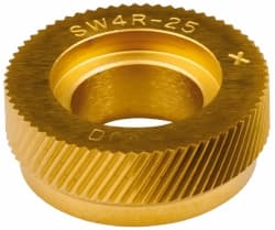 Dorian Tool - 1" Diam, 90° Tooth Angle, 25 TPI, Standard (Shape), Form Type Cobalt Right-Hand Diagonal Knurl Wheel - 3/8" Face Width, 1/2" Hole, Circular Pitch, 30° Helix, TiN Finish, Series SW4 - Exact Tooling