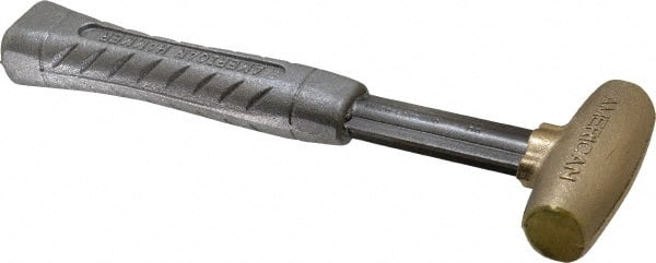 American Hammer - 1-1/2 Lb Head 1" Face Brass Head Hammer - 11-1/2" OAL, Aluminum Handle - Exact Tooling