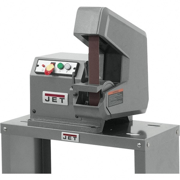 Jet - 42" Long x 1" Wide Belt Grinder - 0.75 hp, 115/230 Volts, 4,500 RPM Disc Speed, Vertical Belt, 5,500 Ft per min Belt Speed - Exact Tooling