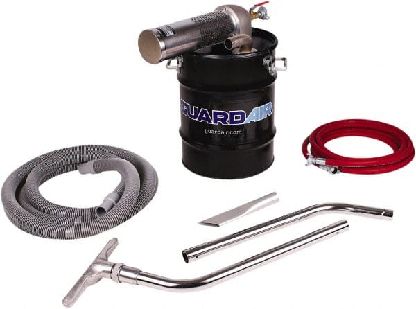 Guardair - 10 Gal Steel Tank, Air Powered Wet/Dry Vacuum - 10 Peak hp, 20' Hose Fitting, Cordless, Cartridge Filter - Exact Tooling