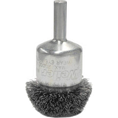 Weiler - End Brushes; Brush Diameter (Inch): 1-1/2 ; Fill Material: Stainless Steel ; Filament/Wire Diameter Range (Decimal Inch): 0.0201 and Above ; Filament/Wire Diameter (Decimal Inch): 0.0060 ; Wire Type: Crimped Wire ; Bridled: No - Exact Tooling