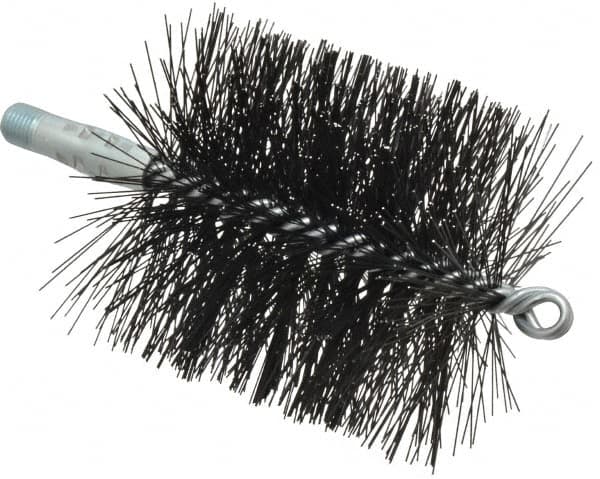 Schaefer Brush - 4-1/2" Brush Length, 4" Diam, Double Stem, Double Spiral Tube Brush - 7-1/2" Long, Tempered Steel Wire, 1/4" NPT Male Connection - Exact Tooling