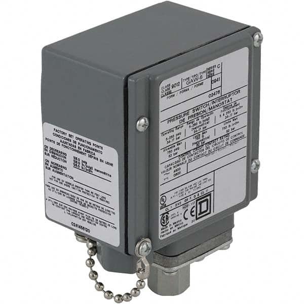 Square D - 4, 13 and 4X NEMA Rated, SPDT, 1.5 to 75 psi, Electromechanical Pressure and Level Switch - Exact Tooling