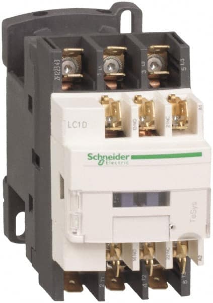 Schneider Electric - 3 Pole, 72 Coil VDC, 12 Amp at 440 VAC and 25 Amp at 440 VAC, Nonreversible IEC Contactor - 1 Phase hp: 1 at 115 VAC, 2 at 230/240 VAC, 3 Phase hp: 10 at 575/600 VAC, 3 at 200/208 VAC, 3 at 230/240 VAC, 7.5 at 460/480 VAC - Exact Tooling
