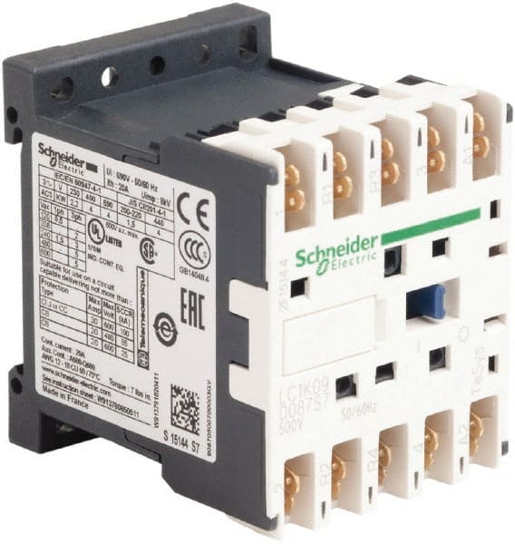 Schneider Electric - 4 Pole, 500 Coil VAC at 50/60 Hz, 16 Amp at 690 VAC and 20 Amp at 440 VAC, Nonreversible IEC Contactor - BS 5424, CSA, IEC 60947, NF C 63-110, RoHS Compliant, UL Listed, VDE 0660 - Exact Tooling