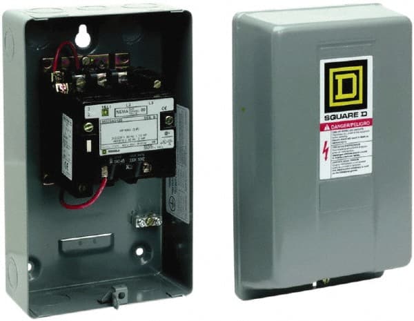 Square D - 3 Pole, 550 Coil VAC at 50 Hz and 600 Coil VAC at 60 Hz, 9 Amp NEMA Contactor - NEMA 1 Enclosure, 50 Hz at 550 Hz VAC and 60 Hz at 600 VAC - Exact Tooling