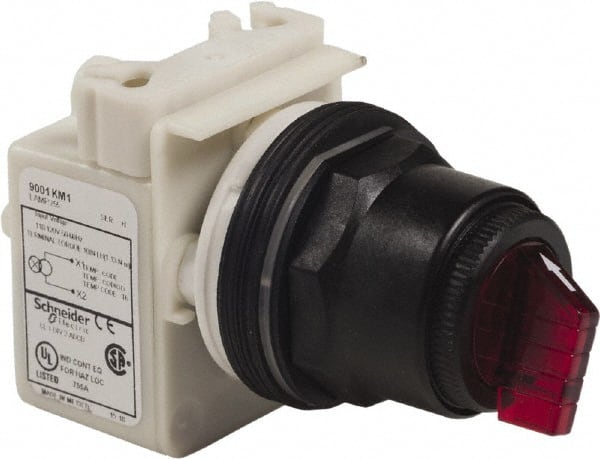 Schneider Electric - 30mm Mount Hole, 3 Position, Knob Operated, Selector Switch Only - Momentary (MO), Nonilluminated, without Contact Blocks, Shock and Vibration Resistant - Exact Tooling