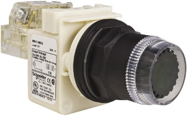 Schneider Electric - 30mm Mount Hole, Extended Straight, Pushbutton Switch with Contact Block - Green Pushbutton, Momentary (MO) - Exact Tooling