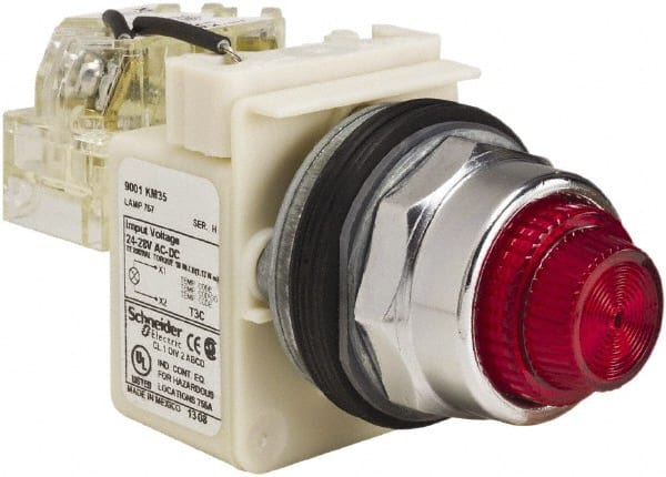 Schneider Electric - 24-28 VAC/VDC Red Lens Indicating Light - Screw Clamp Connector - Exact Tooling