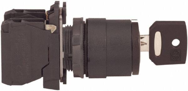 Schneider Electric - 22mm Mount Hole, 3 Position, Key Operated, Selector Switch with Contact Blocks - Maintained (MA), 2NO, Shock, Vibration and Water Resistant - Exact Tooling