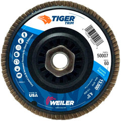 4-1/2″ Tiger Disc Abrasive Flap Disc, Angled, Trimmable Backing, 60Z, 5/8″-11 UNC Nut - Exact Tooling