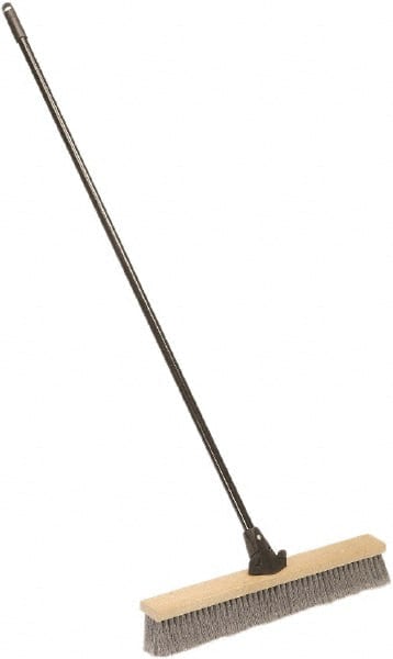 Ability One - 24" Medium Duty Polypropylene Push Broom - Wood Block, Bolt-On Handle Connection - Exact Tooling