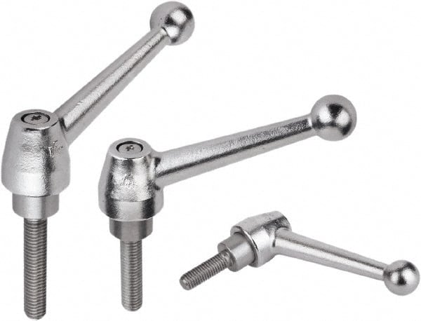 KIPP - M10, Steel Threaded Stud Adjustable Clamping Handle - 3.5433" Thread Length, Silver Handle with Threaded Stud - Exact Tooling