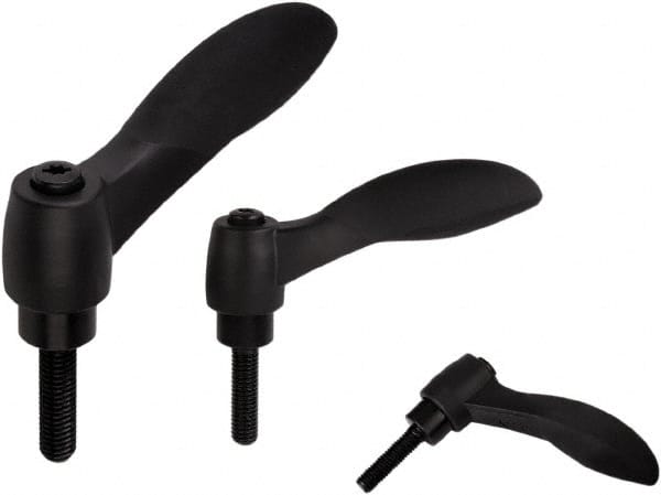 KIPP - M6, Fiberglass Reinforced Plastic & Thermoplastic SEBS Threaded Stud Adjustable Clamping Handle - 48.1mm OAL, 33.5mm High - Exact Tooling