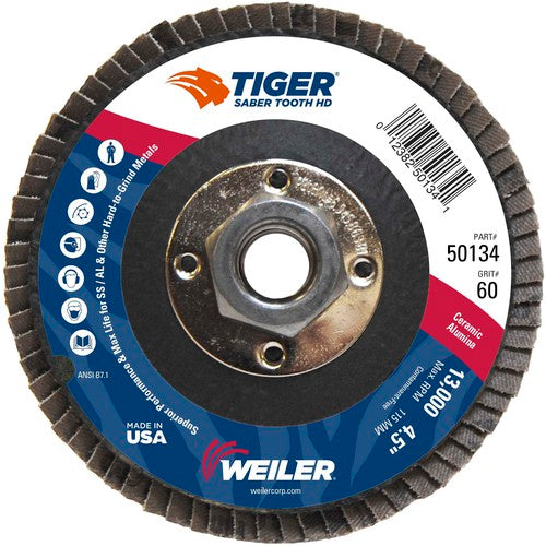 4-1/2 Saber Tooth High Density Ceramic Abrasive, 60C, 5/8″-11 UNC Nut - Exact Tooling