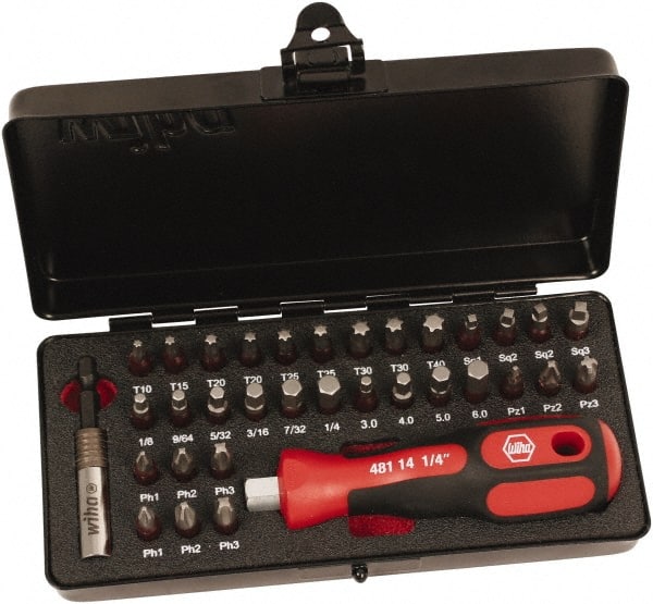 Wiha - Bit Set - 1/8 to 7/32" Hex, #1 to #3, 1/4" Drive, Phillips, Hex, Torx, Square, Pozidriv Point - Exact Tooling