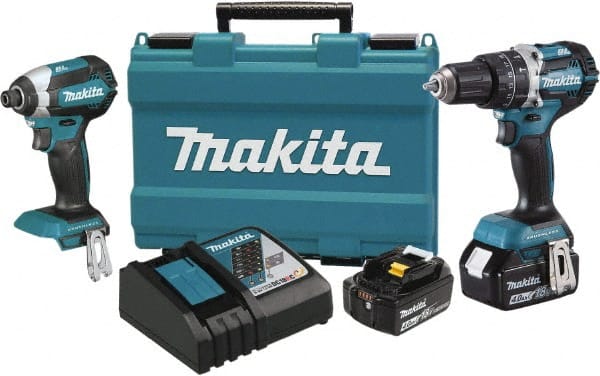 Makita - 18 Volt Cordless Tool Combination Kit - Includes 1/2" Hammer Drill & 1/4" Impact Driver, Lithium-Ion Battery Included - Exact Tooling