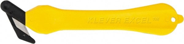 Klever Innovations - Fixed Safety Cutter - 1-1/4" Carbon Steel Blade, Yellow Plastic Handle, 1 Blade Included - Exact Tooling